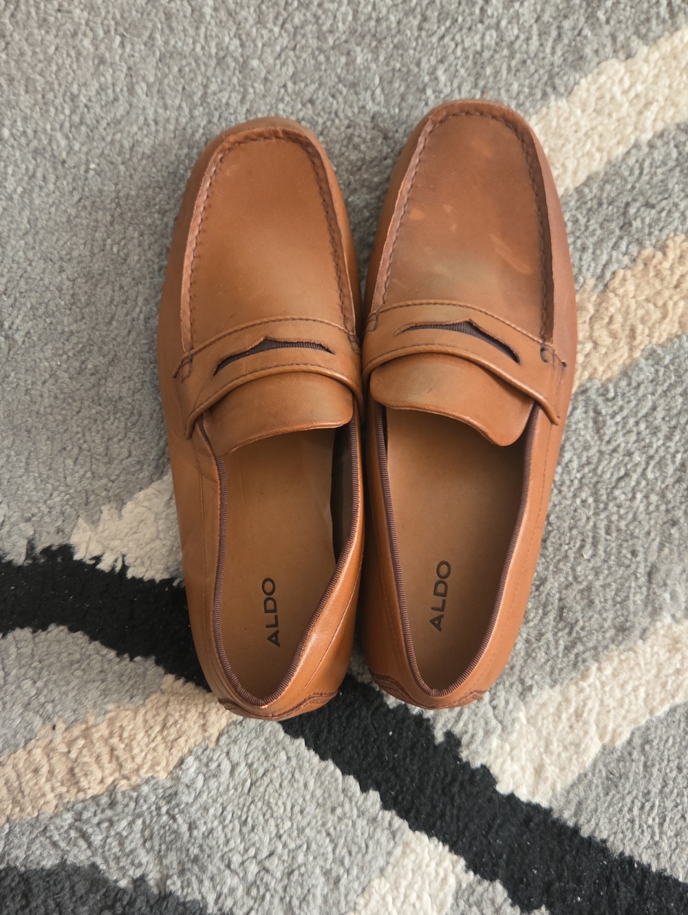 Aldo Men's Cognac Brown Leather Penny Loafers